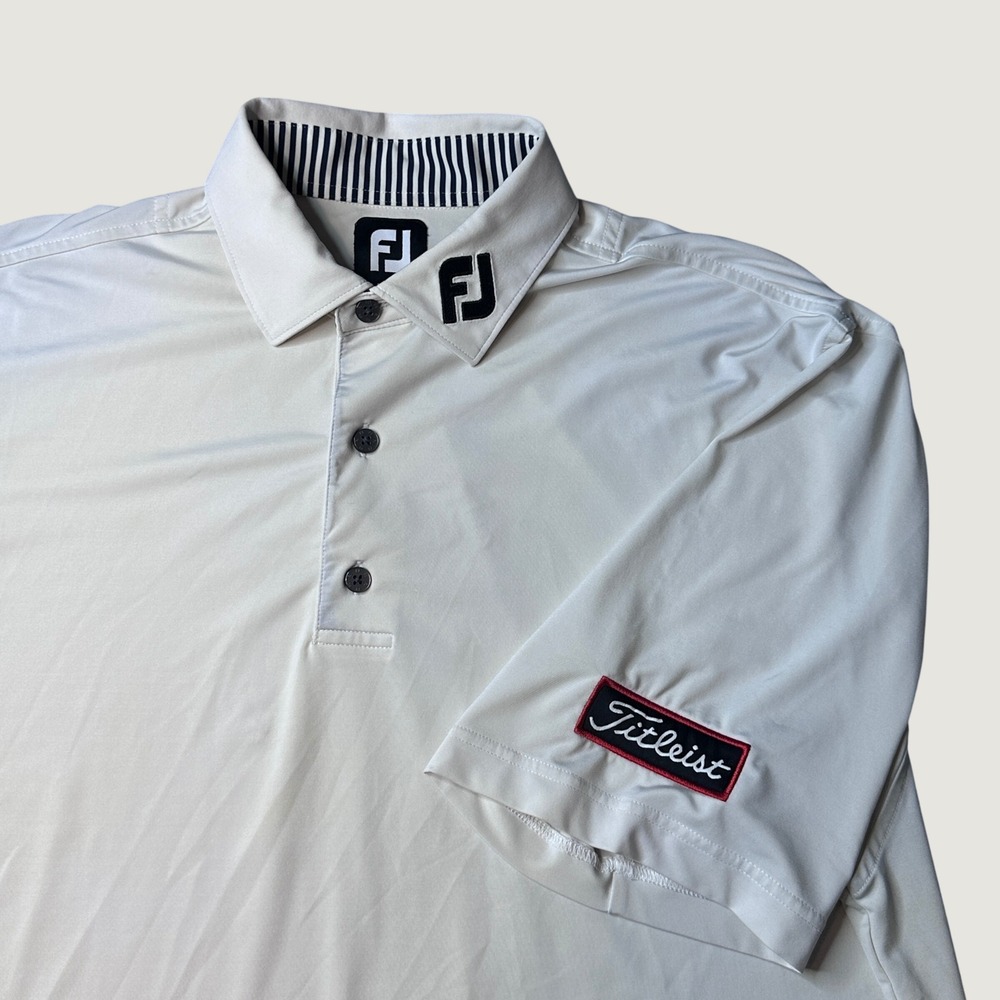 FootJoy Polo Shirt Mens Large 32906 Cream White Titleist Logo Short Sleeve Golf